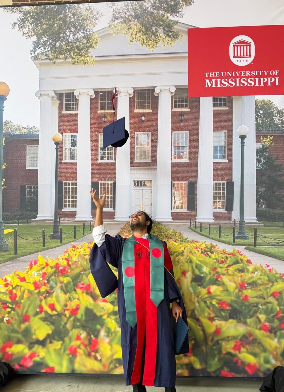 Fahad Bin Islam Khan at graduation, MSc in Criminal Justice, University of Mississippi